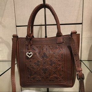 Brighton Ferrara Toscana Morella Cognac Embossed Luxury Cross-Body Handbag Tote